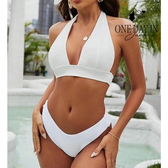 Blooming Jelly Halter Triangle High Cut Bikini Swimsuit Size L - Picture 1 of 6